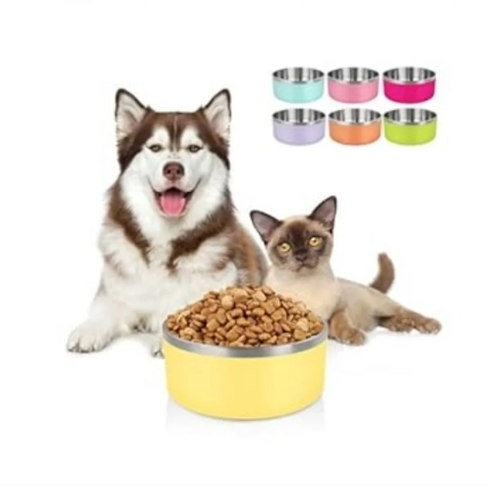 Stainless Steel Pet Bowls Non Slip Rubber Bottom Double Wall Insulated Rustproof